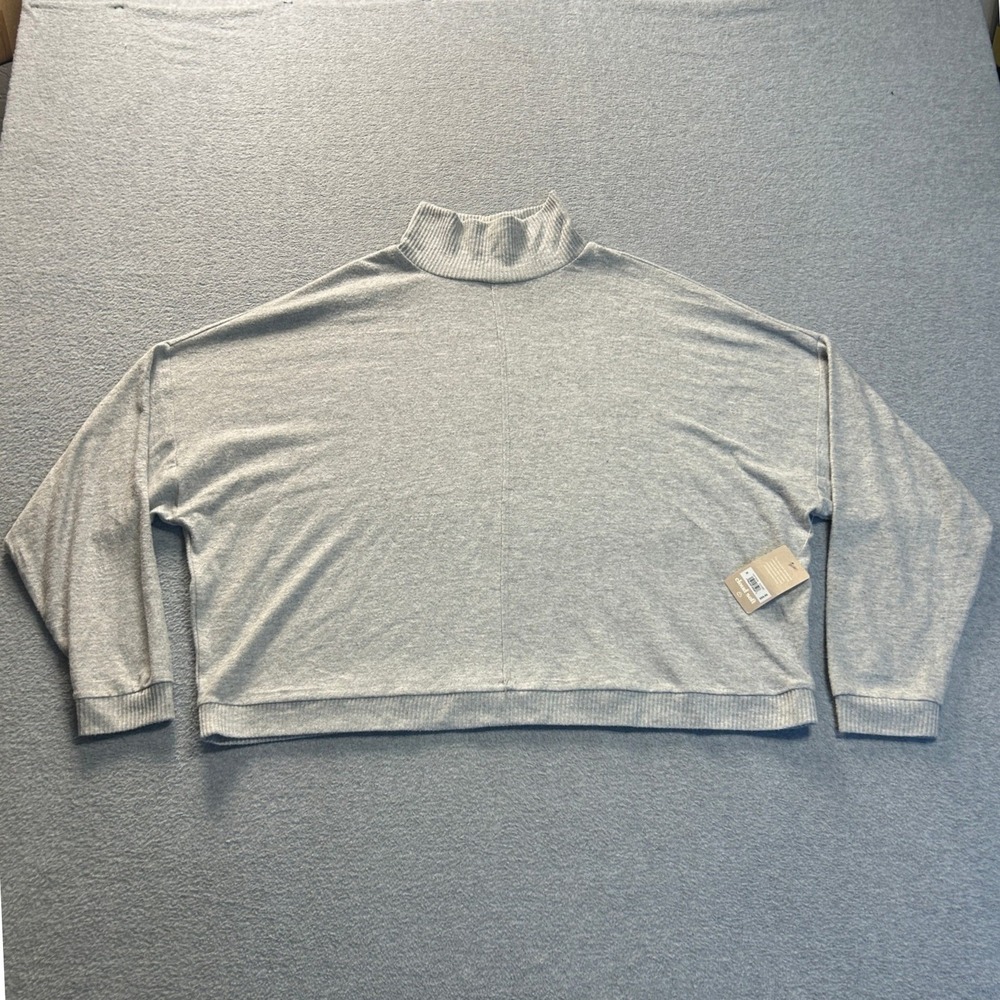 Lucky Brand Cloud Soft Oversized Sweater Womens M Heather Gray Mock Neck Knit